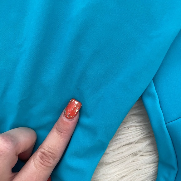 Chiara Boni Teal Blue Turquoise Elbow Sleeve Square Neck Stretch Jersey Dress - Picture 12 of 13